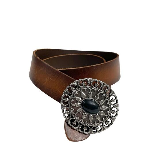 Wilsons Leather silver tone oval buckle stone belt Size M boho statement western - Picture 1 of 8